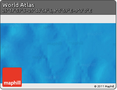 Physical 3D Map of the Area around 26° 1' 26" S, 8° 34' 29" E