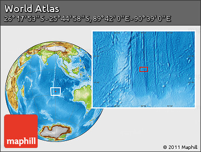 Physical Location Map of the Area around 26° 1' 26" S, 90° 10' 30" E