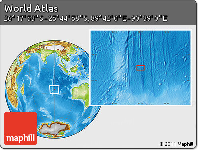 Physical Location Map of the Area around 26° 1' 26" S, 90° 10' 30" E