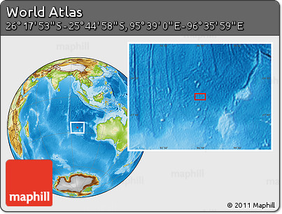 Physical Location Map of the Area around 26° 1' 26" S, 96° 7' 30" E
