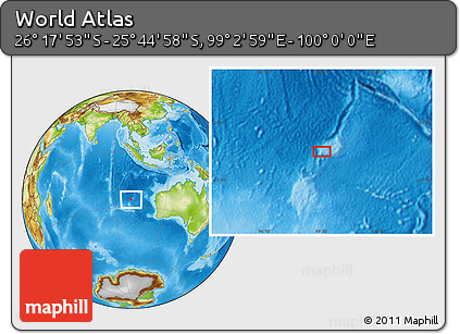 Physical Location Map of the Area around 26° 1' 26" S, 99° 31' 30" E