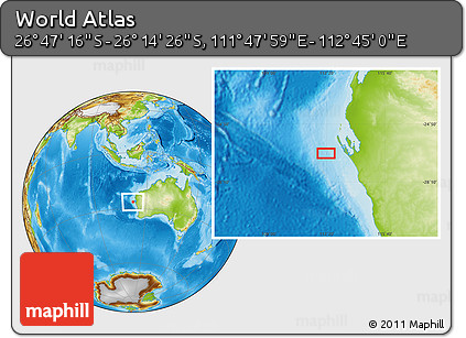Physical Location Map of the Area around 26° 30' 51" S, 112° 16' 30" E