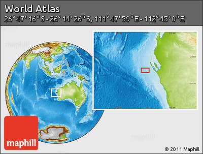 Physical Location Map of the Area around 26° 30' 51" S, 112° 16' 30" E
