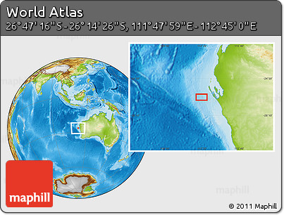 Physical Location Map of the Area around 26° 30' 51" S, 112° 16' 30" E