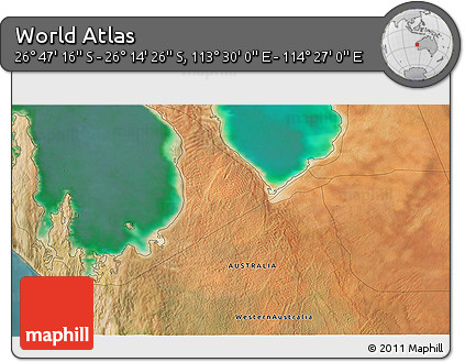 Satellite 3D Map of the Area around 26° 30' 51" S, 113° 58' 29" E