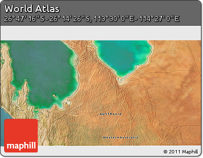 Satellite 3D Map of the Area around 26° 30' 51" S, 113° 58' 29" E
