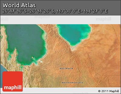 Satellite 3D Map of the Area around 26° 30' 51" S, 113° 58' 29" E
