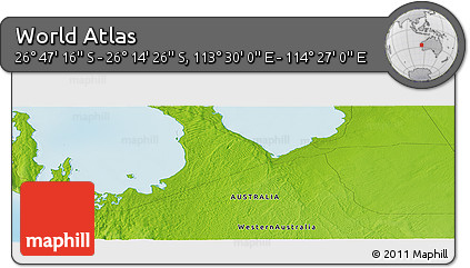 Physical Panoramic Map of the Area around 26° 30' 51" S, 113° 58' 29" E