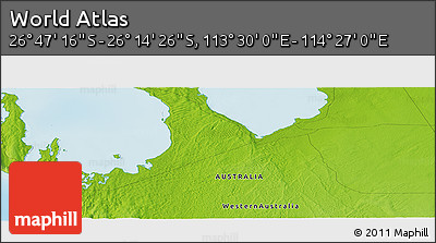 Physical Panoramic Map of the Area around 26° 30' 51" S, 113° 58' 29" E