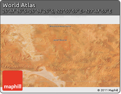 Satellite 3D Map of the Area around 26° 30' 51" S, 123° 19' 29" E