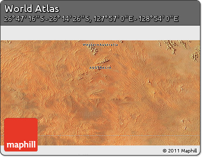 Satellite 3D Map of the Area around 26° 30' 51" S, 128° 25' 30" E