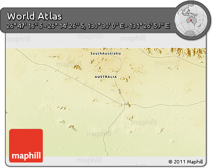 Physical 3D Map of the Area around 26° 30' 51" S, 130° 58' 29" E