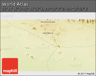 Physical 3D Map of the Area around 26° 30' 51" S, 130° 58' 29" E