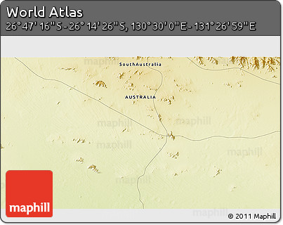 Physical 3D Map of the Area around 26° 30' 51" S, 130° 58' 29" E