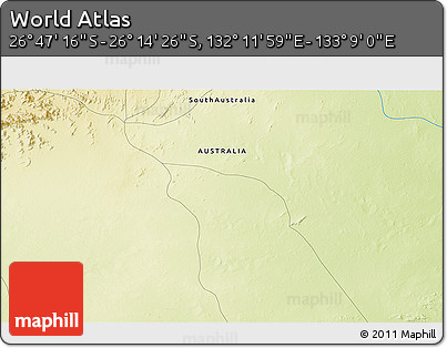 Physical 3D Map of the Area around 26° 30' 51" S, 132° 40' 30" E