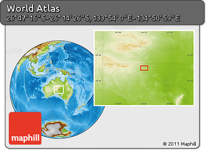 Physical Location Map of the Area around 26° 30' 51" S, 134° 22' 30" E