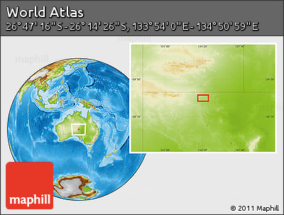Physical Location Map of the Area around 26° 30' 51" S, 134° 22' 30" E