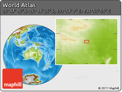 Physical Location Map of the Area around 26° 30' 51" S, 134° 22' 30" E