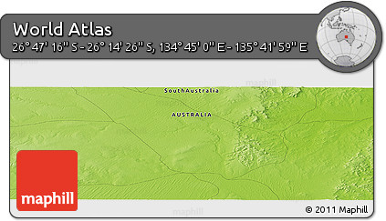 Physical Panoramic Map of the Area around 26° 30' 51" S, 135° 13' 29" E