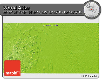 Physical 3D Map of the Area around 26° 30' 51" S, 136° 4' 29" E