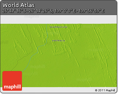 Physical 3D Map of the Area around 26° 30' 51" S, 139° 28' 29" E
