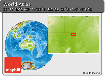 Physical Location Map of the Area around 26° 30' 51" S, 140° 19' 29" E