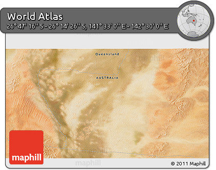 Satellite 3D Map of the Area around 26° 30' 51" S, 142° 1' 30" E