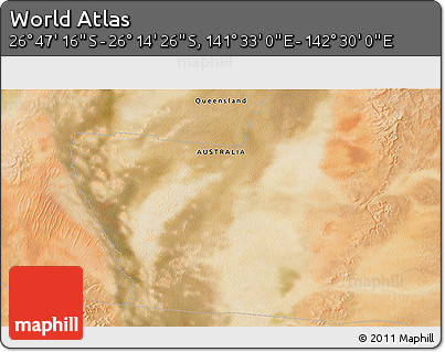 Satellite 3D Map of the Area around 26° 30' 51" S, 142° 1' 30" E