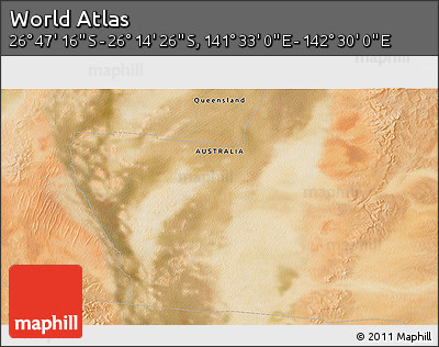 Satellite 3D Map of the Area around 26° 30' 51" S, 142° 1' 30" E