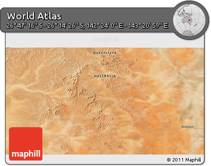 Satellite 3D Map of the Area around 26° 30' 51" S, 142° 52' 30" E