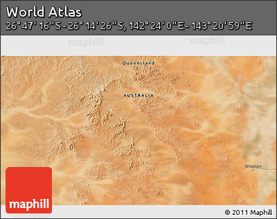 Satellite 3D Map of the Area around 26° 30' 51" S, 142° 52' 30" E