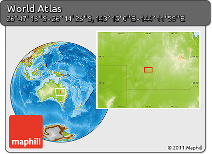 Physical Location Map of the Area around 26° 30' 51" S, 143° 43' 29" E