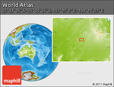 Physical Location Map of the Area around 26° 30' 51" S, 143° 43' 29" E