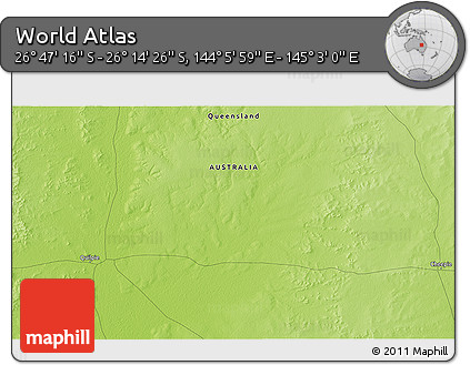 Physical 3D Map of the Area around 26° 30' 51" S, 144° 34' 29" E