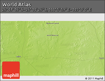 Physical 3D Map of the Area around 26° 30' 51" S, 144° 34' 29" E