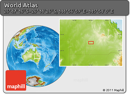 Physical Location Map of the Area around 26° 30' 51" S, 145° 25' 30" E