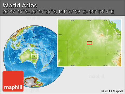 Physical Location Map of the Area around 26° 30' 51" S, 145° 25' 30" E