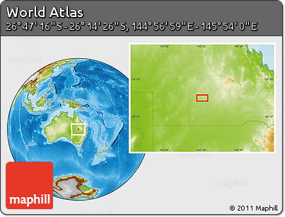 Physical Location Map of the Area around 26° 30' 51" S, 145° 25' 30" E