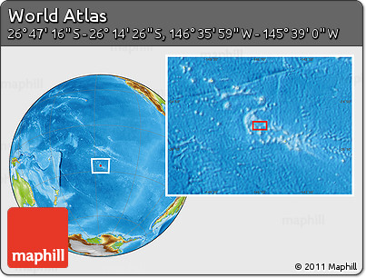 Physical Location Map of the Area around 26° 30' 51" S, 146° 7' 30" W