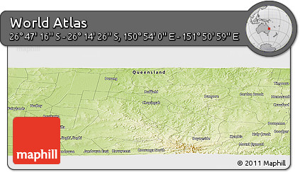 Physical Panoramic Map of the Area around 26° 30' 51" S, 151° 22' 30" E