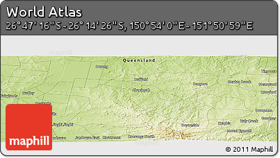 Physical Panoramic Map of the Area around 26° 30' 51" S, 151° 22' 30" E