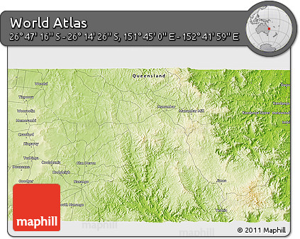 Physical 3D Map of the Area around 26° 30' 51" S, 152° 13' 29" E