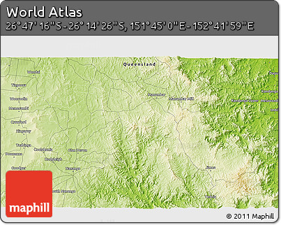 Physical 3D Map of the Area around 26° 30' 51" S, 152° 13' 29" E