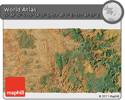 Satellite 3D Map of the Area around 26° 30' 51" S, 152° 13' 29" E