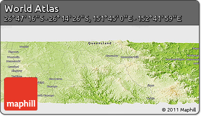 Physical Panoramic Map of the Area around 26° 30' 51" S, 152° 13' 29" E