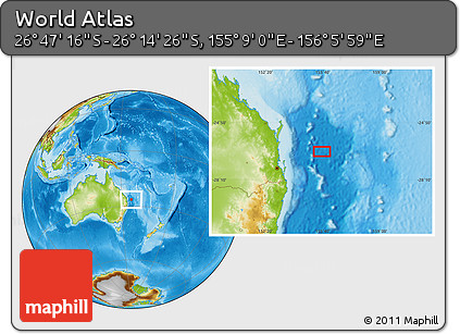 Physical Location Map of the Area around 26° 30' 51" S, 155° 37' 30" E