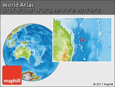Physical Location Map of the Area around 26° 30' 51" S, 155° 37' 30" E