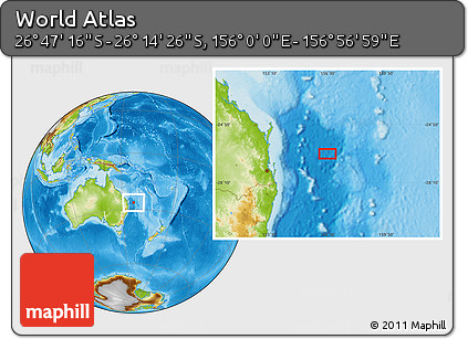 Physical Location Map of the Area around 26° 30' 51" S, 156° 28' 29" E