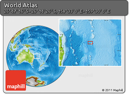 Physical Location Map of the Area around 26° 30' 51" S, 159° 1' 30" E