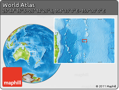 Physical Location Map of the Area around 26° 30' 51" S, 159° 1' 30" E
